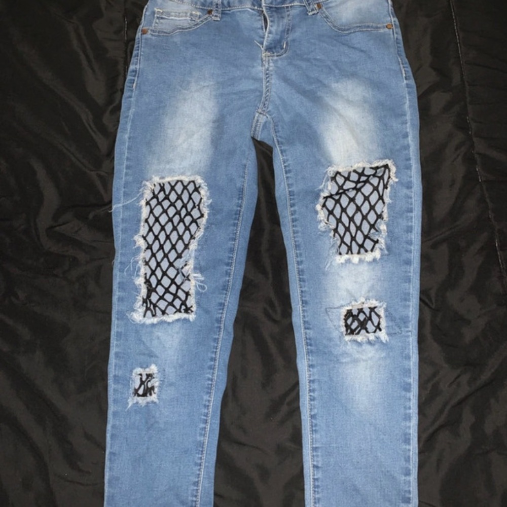 K’s More Distressed Jeans with Fishnet Accents